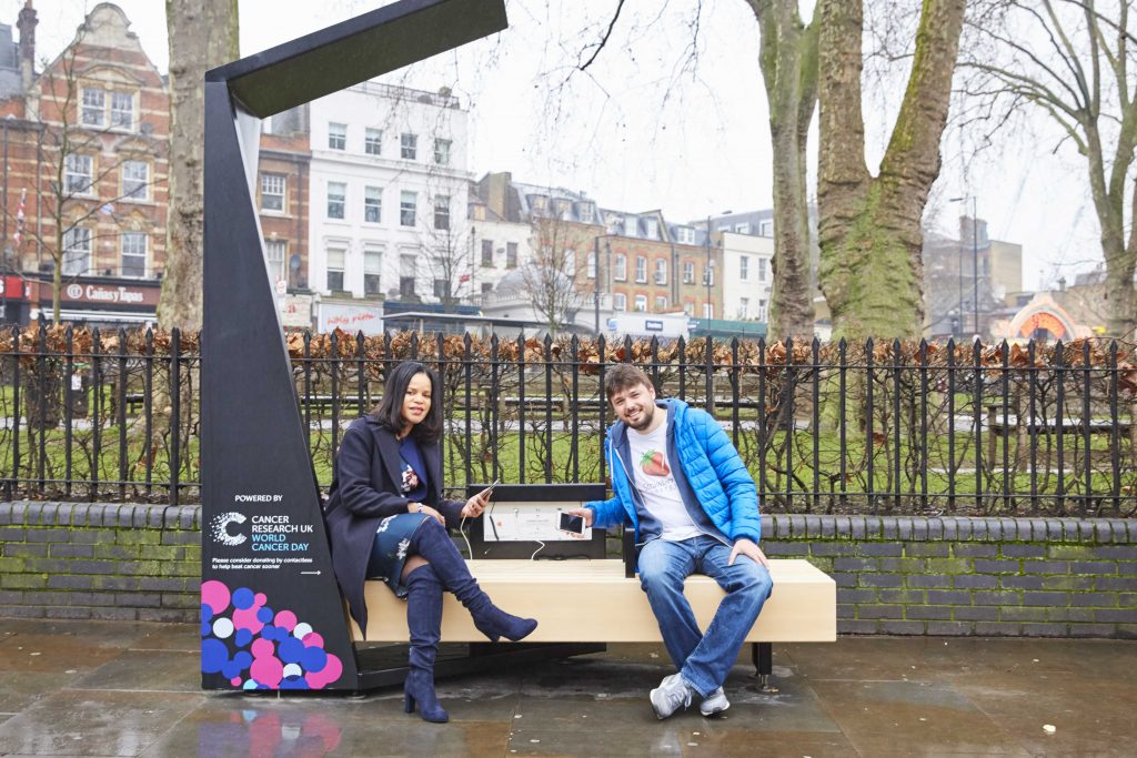 Cancer Research UK has joined forces with smart city business Strawberry Energy to launch a network of Smart Benches